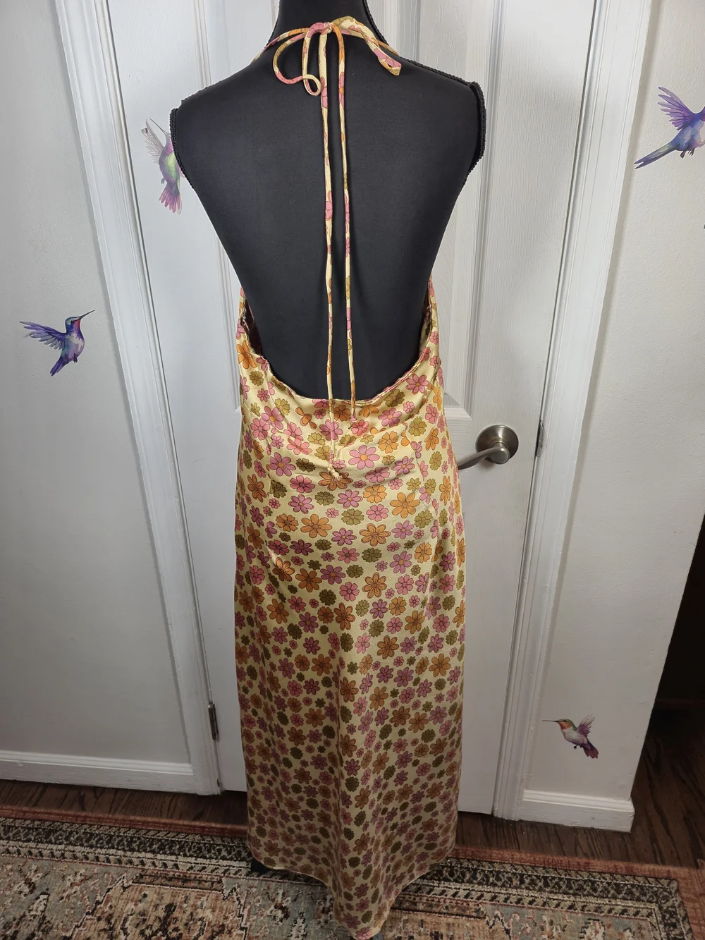 70s Floral Halter Maxi Dress - Boho Chic Summer Festival Gown - Picture 2 of 7